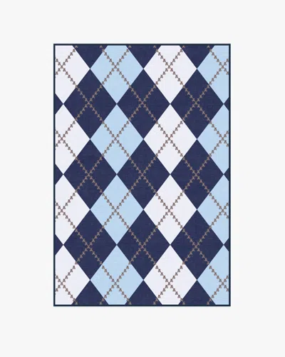 Ruggable Teddy Bear Argyle Navy & Blue Flatwoven Rug By Humberto Leon