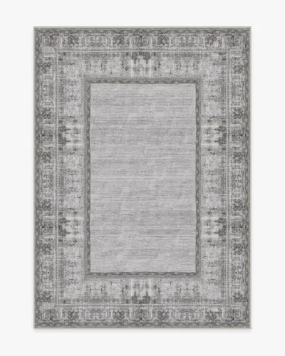 Ruggable Vintage Daisy Bordered Grey Flatwoven Rug In Gray