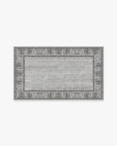Ruggable Vintage Daisy Bordered Grey Flatwoven Rug In Gray