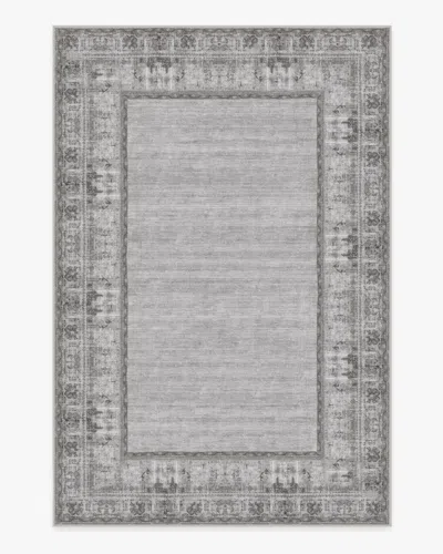 Ruggable Vintage Daisy Bordered Grey Flatwoven Rug In Gray