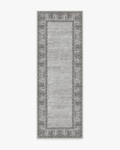 Ruggable Vintage Daisy Bordered Grey Flatwoven Rug In Gray