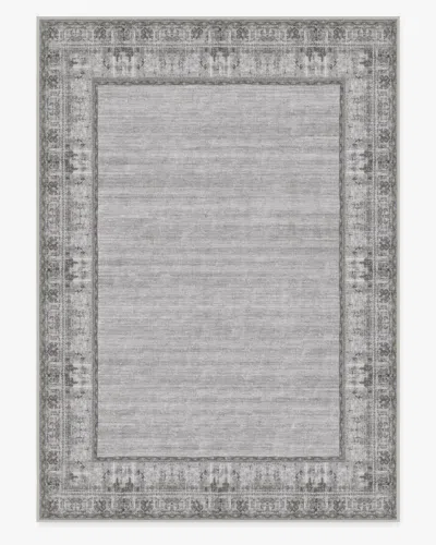 Ruggable Vintage Daisy Bordered Grey Flatwoven Rug In Gray