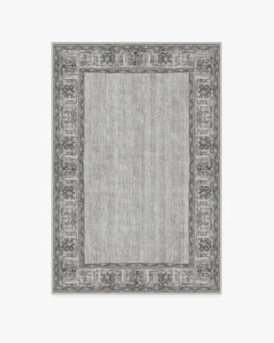 Ruggable Vintage Daisy Bordered Grey Flatwoven Rug In Gray