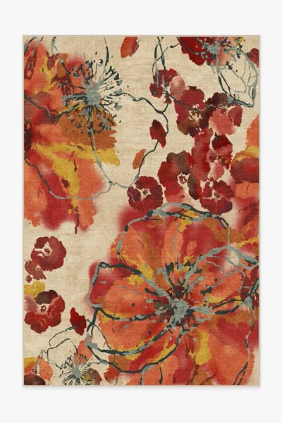 Ruggable Watercolor Floral Coral Flatwoven Rug In Multi