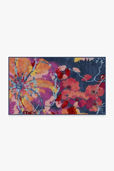 Ruggable Watercolor Floral Navy Flatwoven Rug In Multi