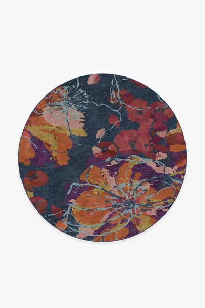 Ruggable Watercolor Floral Navy Flatwoven Rug In Multi