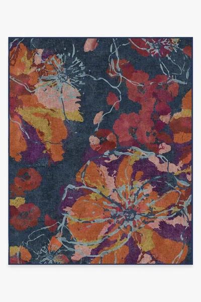 Ruggable Watercolor Floral Navy Flatwoven Rug In Multi