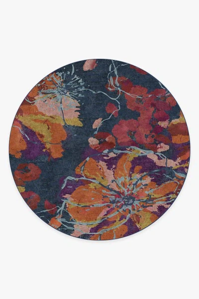 Ruggable Watercolor Floral Navy Flatwoven Rug In Multi