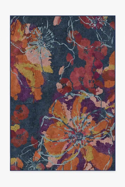 Ruggable Watercolor Floral Navy Flatwoven Rug In Multi