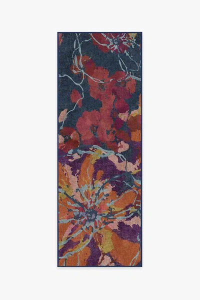 Ruggable Watercolor Floral Navy Flatwoven Rug In Multi