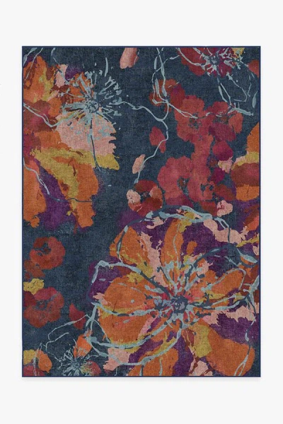 Ruggable Watercolor Floral Navy Flatwoven Rug In Multi