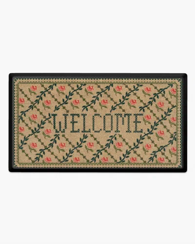 Ruggable Welcome Trellis Green & Pink Large Doormat By Anthropologie In Brown