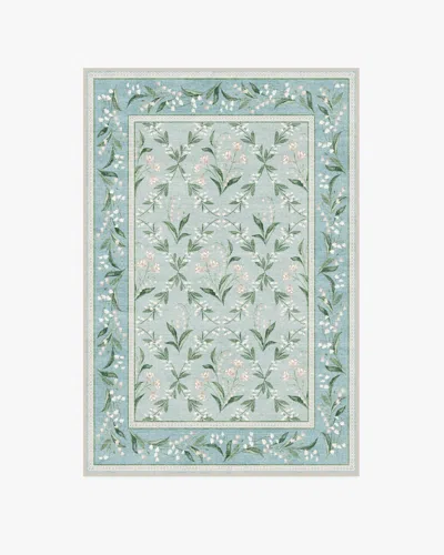 Ruggable Winter Lily Of The Valley Blue Flatwoven Rug By The Hiltons In Green
