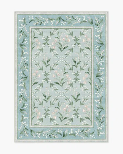 Ruggable Winter Lily Of The Valley Blue Flatwoven Rug By The Hiltons In Green