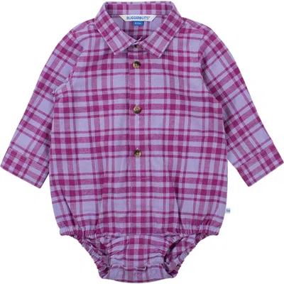 Ruggedbutts Baby Boys Long Sleeve Button Down Bodysuit In Purple