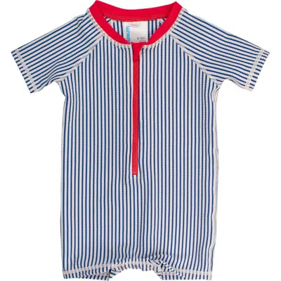 Ruggedbutts Baby Boys Upf50+ Seersucker Short Sleeve One Piece Rash Guard In Blue