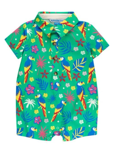 Ruggedbutts Baby Boys Woven Short Sleeve Button-up Romper In Multi