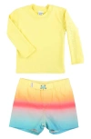 Ruggedbutts Banana Long Sleeve Two-piece Rashguard Swimsuit In Banana