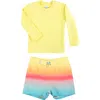 Ruggedbutts Banana Long Sleeve Two-piece Rashguard Swimsuit In Banana