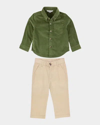 Ruggedbutts Kids' Boy's Dusty Olive Corduroy Shirt & Chino Pants Set In Off-white