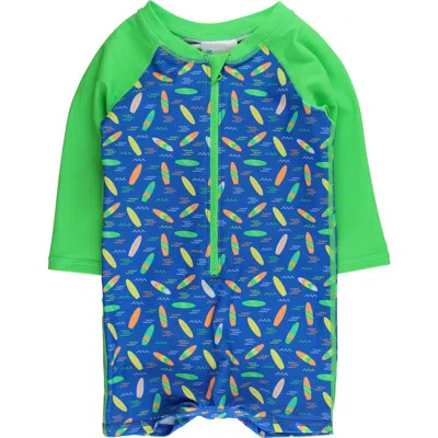 Ruggedbutts Kids'  Boys Long Sleeve One Piece Rash Guard In Blue