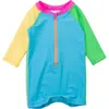 Ruggedbutts Boys Long Sleeve One Piece Rash Guard In Neon Color Block