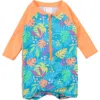 Ruggedbutts Babies'  Boys Long Sleeve One Piece Rash Guard In Neon Tiki Vibes