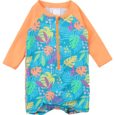 Ruggedbutts Boys Long Sleeve One Piece Rash Guard In Neon Tiki Vibes