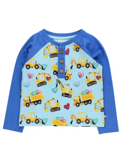 Ruggedbutts Babies'  Boys Long Sleeve Raglan Henley Tee In Blue