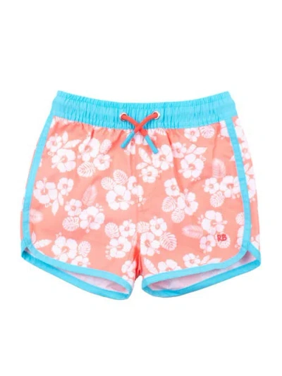 Ruggedbutts Boys Upf50+ Sun Protected Dolphin Hem Swim Trunks In Hibiscus Dreams