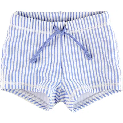 Ruggedbutts Boys Upf50+ Swim Shorties In Periwinkle Blue Seersucker