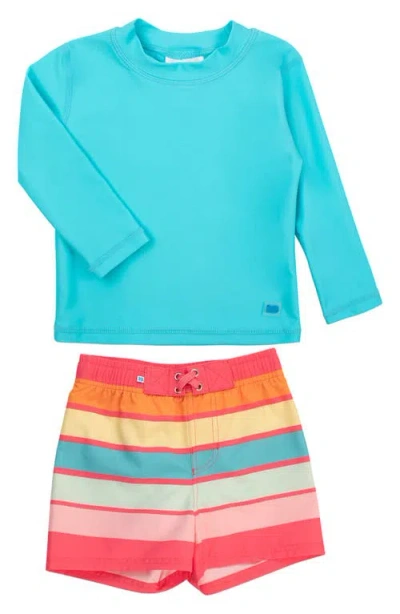 Ruggedbutts Babies'  Bright Aqua Long Sleeve Two-piece Rashguard Swimsuit In Blue