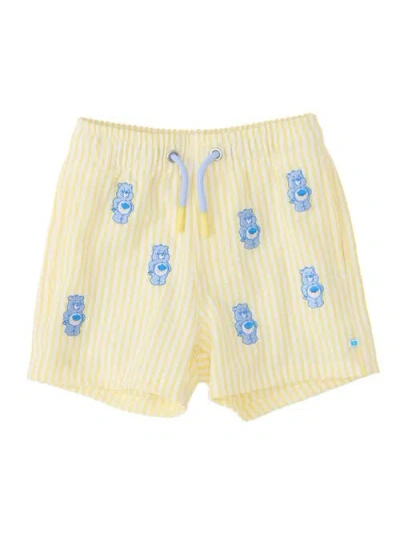 Ruggedbutts Kids'  Care Bears Performance Hybrid Swim Trunks In Banana Grumpy Bear Care Bears