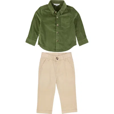 Ruggedbutts Babies'  Corduroy Button-down Shirt & Chinos Set In Dusty Olive