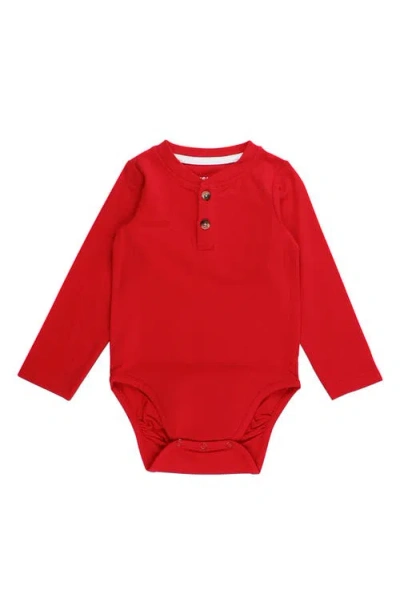 Ruggedbutts Babies'  Cotton Henley Bodysuit In Red
