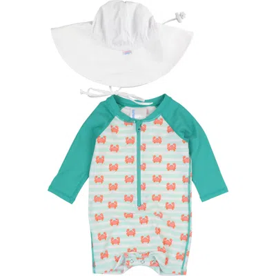 Ruggedbutts Babies'  Crabby Cove Colorblock One-piece Rashguard Swimsuit In Green