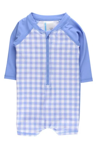 Ruggedbutts Babies'  Kids' Gingham Long Sleeve Upf 50+ One-piece Rashguard Swimsuit In Blue