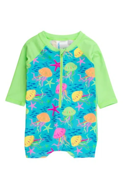 Ruggedbutts Babies'  Kids' Neon Jelly Time Long Sleeve Upf 50+ One-piece Swimsuit In Green
