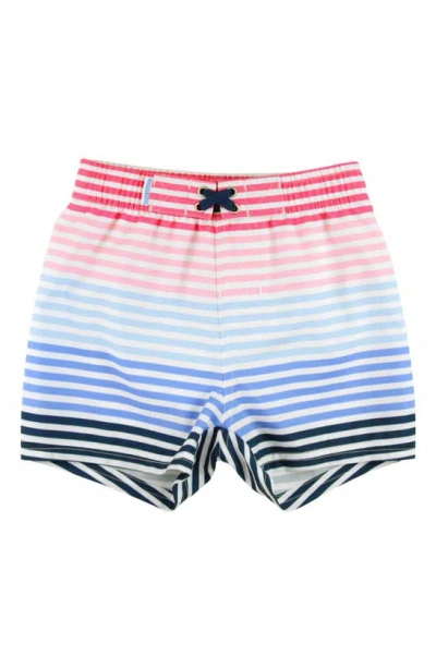 Ruggedbutts Kids' Ocean Horizon Stripe Swim Trunks In White Multi