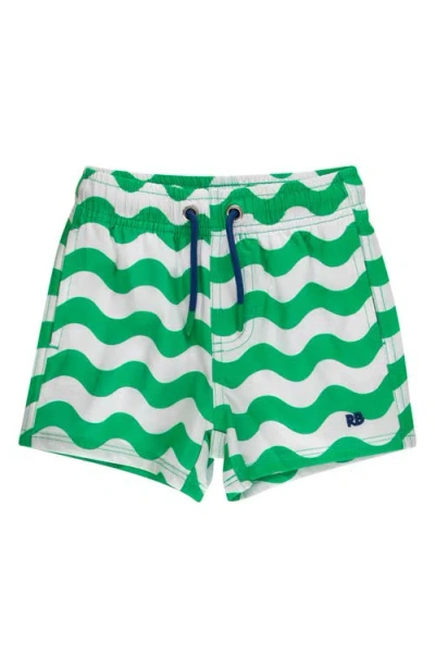 Ruggedbutts Babies'  Kids' Wavy Stripe Upf 50+ Swim Trunks In Green