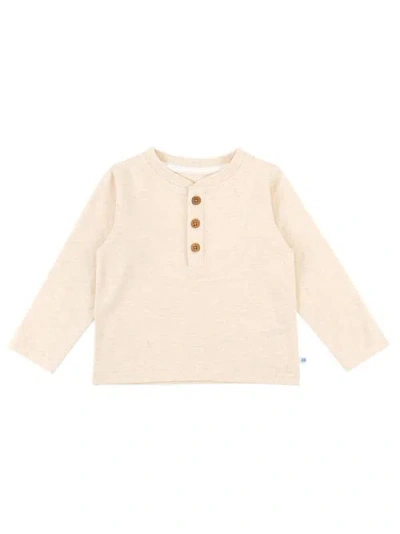 Ruggedbutts Kids'  Knit Long Sleeve Henley Tee In Heathered Oatmeal