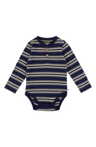 Ruggedbutts Babies'  Long Sleeve Henley Bodysuit In Blue