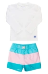 Ruggedbutts Long Sleeve Two-piece Rashguard Swimsuit In White