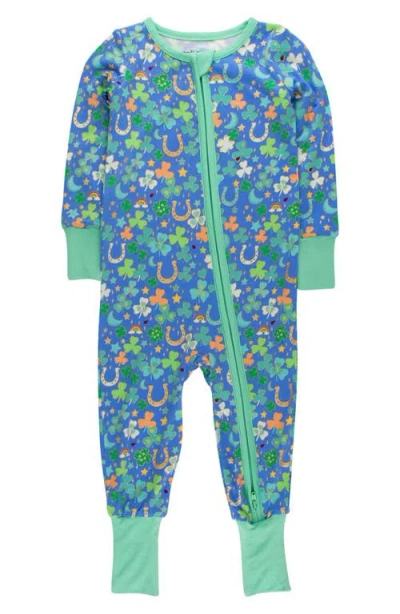 Ruggedbutts Babies'  Lucky Day Fitted Convertible One-piece Pajamas In Blue