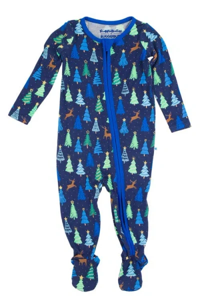 Ruggedbutts Babies'  Merry Pines Wrinkle Resistant Zip Front Long Sleeve Footie In Blue