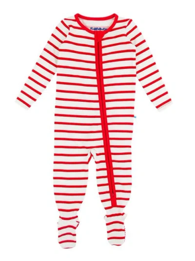 Ruggedbutts Modal Blend Baby Boys One Piece Footie Pajamas In Red & White Stripe