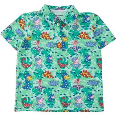 Ruggedbutts Kids'  Peppa Pig & Friends Knit Short Sleeve Performance Polo In Dinosaur Peppa Pig & Friends