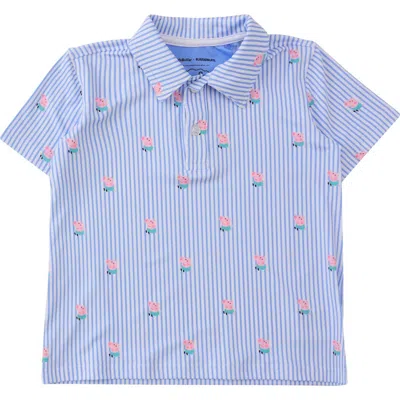 Ruggedbutts Kids'  Peppa Pig & Friends Knit Short Sleeve Performance Polo In Peri Stripe George Peppa Pig
