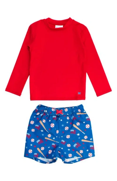 Ruggedbutts Babies'  Play Ball Long Sleeve Two-piece Rashguard Swimsuit In Blue