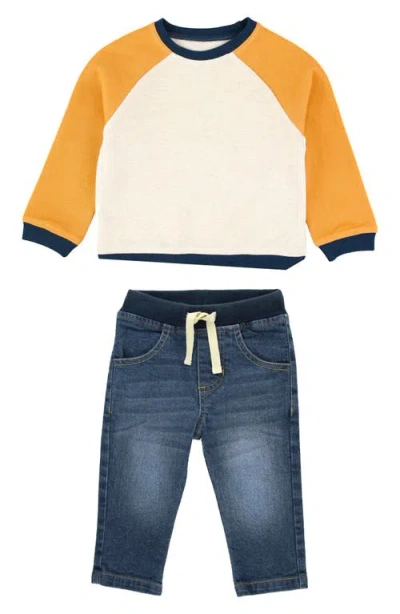 Ruggedbutts Babies'  Raglan Sweatshirt & Pull-on Jeans Set In Blue